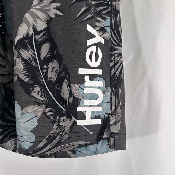 Hurley Board Shorts Men's Medium Grey Hawaiian Pull On Drawstring Pockets Lined - Picture 2 of 8